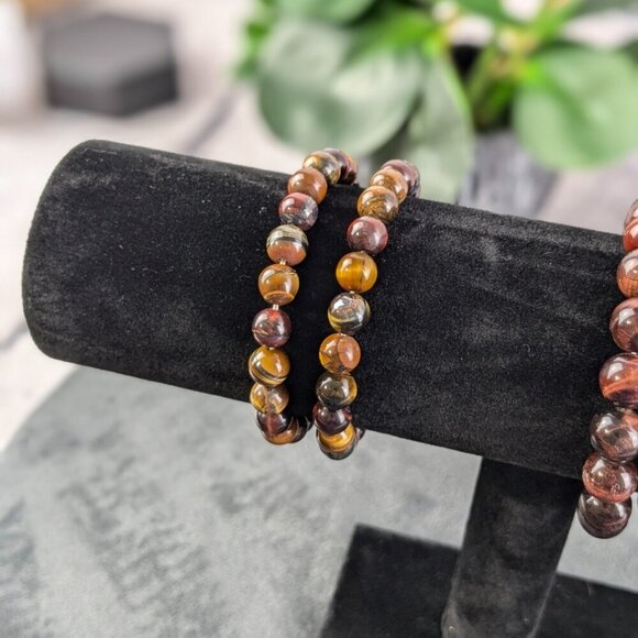 beaded stretch bracelets red, tigers eye, jade beautiful rich colors - Picture 7 of 11